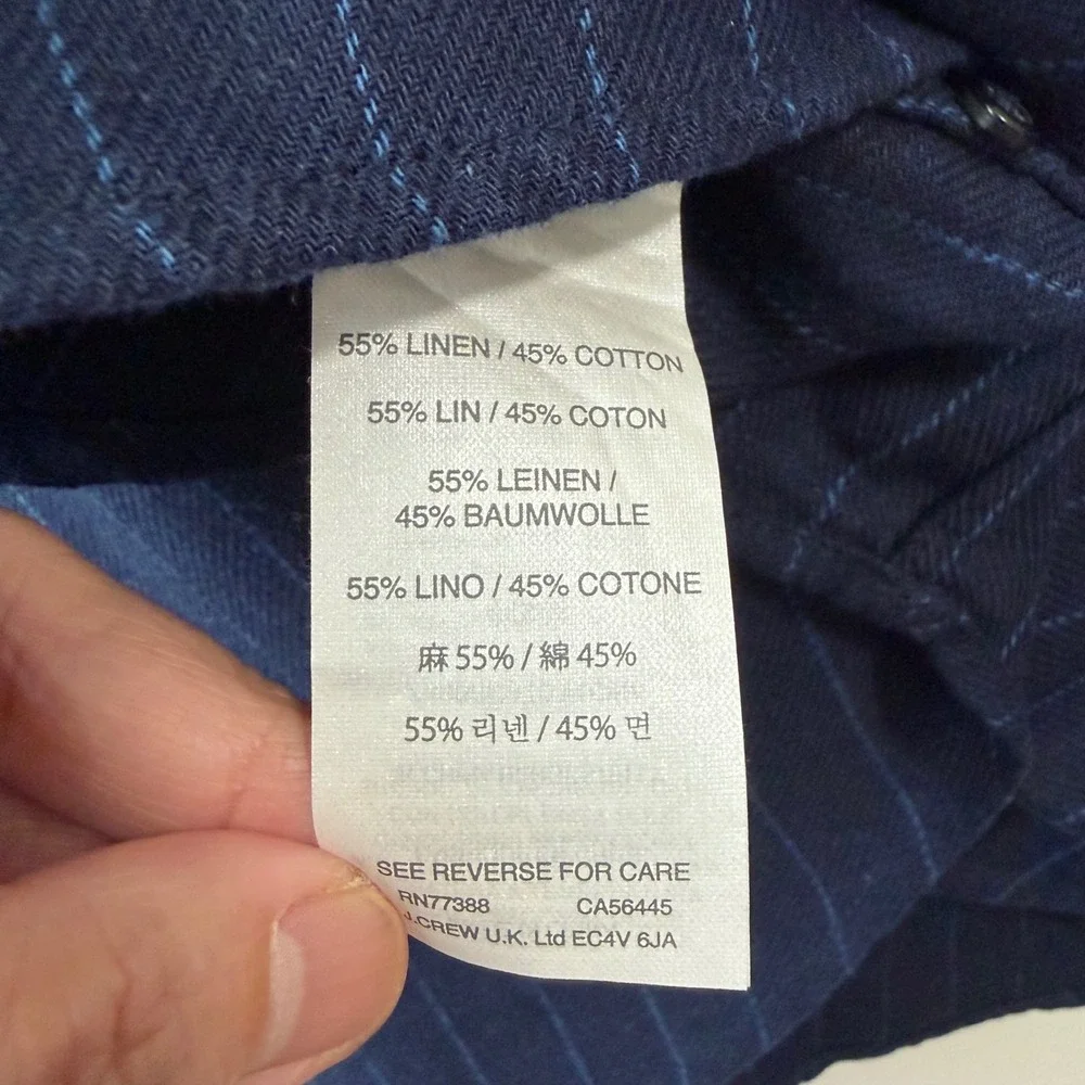 J.Crew Mens Navy Blue Pinstripe Linen Cotton Slim Fit Button Down Shirt Large